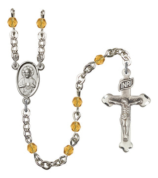 Silver Plated 4mm Fire Polished Scapular Rosary in Topaz