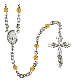 Silver Plated 4mm Fire Polished Miraculous Rosary in Topaz