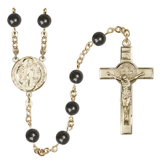 14 Karat Gold 7mm Brown Saint Benedict Rosary