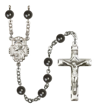 Silver Plated 7mm Black Scapular Rosary