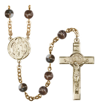 14 Karat Gold-Filled 7mm Black Saint Benedict Rosary