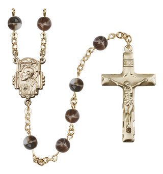 14 Karat Gold 7mm Brown Scapular Rosary