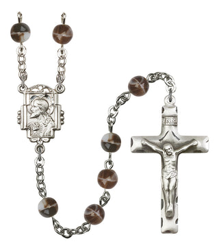 Silver Plated 7mm Brown Scapular Rosary