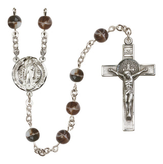 Sterling Silver 7mm Brown Saint Benedict Rosary