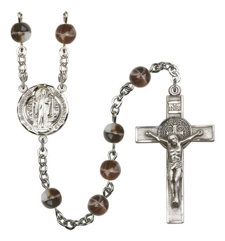 Silver Plated 7mm Brown Saint Benedict Rosary