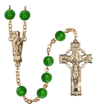 Gold Plated 6mm Round Saint Patrick Shamrock Rosary