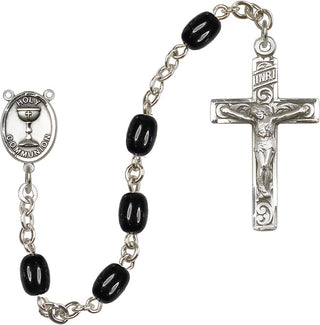 Silver Plated Rosary with 3x6mm Oval Black beads