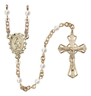 14 Karat Gold 4mm White, Faux Pearl Miraculous Rosary