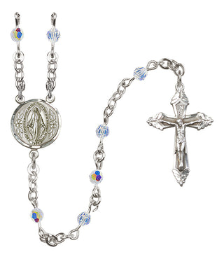 Silver Plated 4mm Austrian Crystal Miraculous Rosary with Aurora Borealis in Crystal