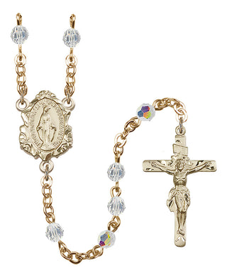 Gold Plated 5mm Austrian Crystal Miraculous Rosary with Aurora Borealis in Crystal