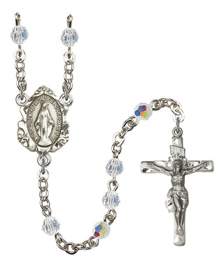 Silver Plated 5mm Austrian Crystal Miraculous Rosary with Aurora Borealis in Crystal