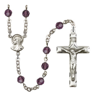 Silver Plated 6mm Austrian Crystal Madonnna Mary Rosary in Amethyst