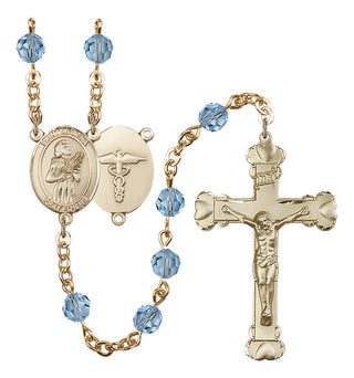 Gold Plated 6mm Austrian Crystal Saint Agatha / Nurse Rosary in Aqua