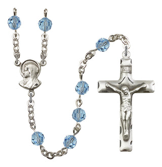 Silver Plated 6mm Austrian Crystal Madonnna Mary Rosary in Aqua