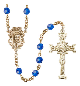Gold Plated 6mm Austrian Crystal Madonnna Mary Rosary in Capri Blue