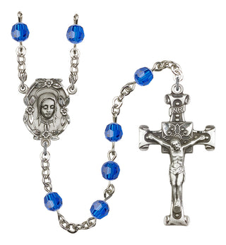 Silver Plated 6mm Austrian Crystal Madonnna Mary Rosary in Capri Blue