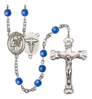 Silver Plated 6mm Austrian Crystal Saint Agatha / Nurse Rosary in Capri Blue