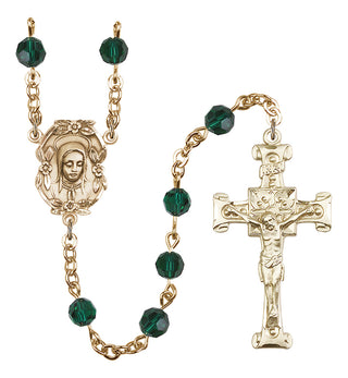 Gold Plated 6mm Austrian Crystal Madonnna Mary Rosary in Emerald