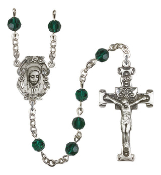 Silver Plated 6mm Austrian Crystal Madonnna Mary Rosary in Emerald