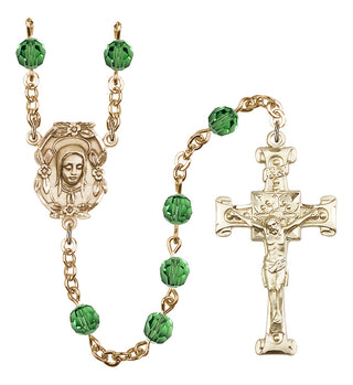 Gold Plated 6mm Austrian Crystal Madonnna Mary Rosary in Erinite
