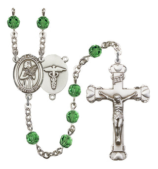 Silver Plated 6mm Austrian Crystal Saint Agatha / Nurse Rosary in Erinite