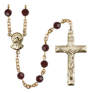 Gold Plated 6mm Austrian Crystal Madonnna Mary Rosary in Garnet