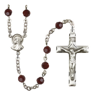 Silver Plated 6mm Austrian Crystal Madonnna Mary Rosary in Garnet