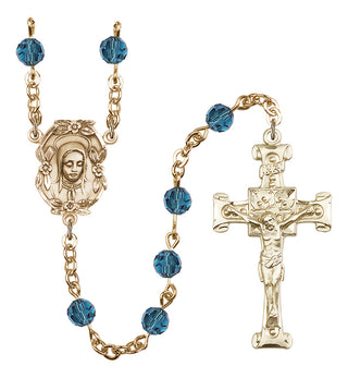Gold Plated 6mm Austrian Crystal Madonnna Mary Rosary in Indocolite