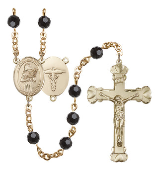 Gold Plated 6mm Austrian Crystal Saint Agatha / Nurse Rosary in Jet