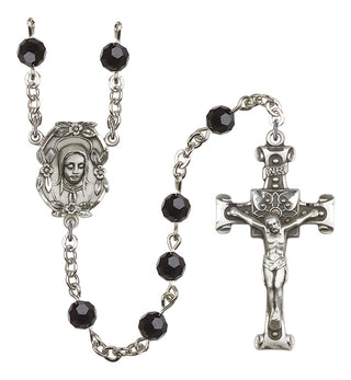 Silver Plated 6mm Austrian Crystal Madonnna Mary Rosary in Jet
