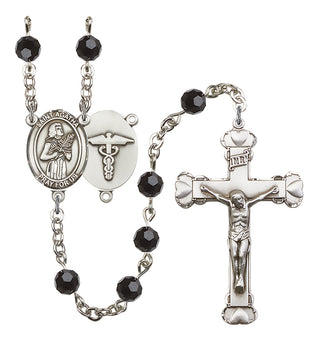 Silver Plated 6mm Austrian Crystal Saint Agatha / Nurse Rosary in Jet