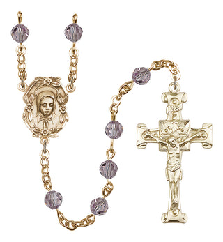 Gold Plated 6mm Austrian Crystal Madonnna Mary Rosary in Light Amethyst