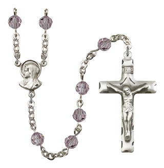 Silver Plated 6mm Austrian Crystal Madonnna Mary Rosary in Light Amethyst