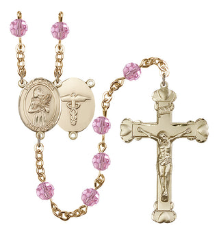 Gold Plated 6mm Austrian Crystal Saint Agatha / Nurse Rosary in Light Rose