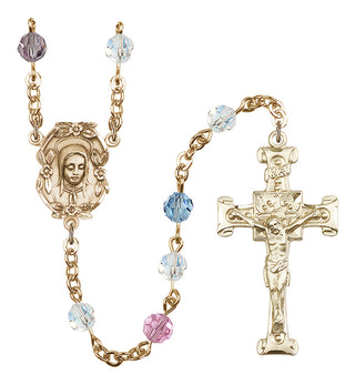 Gold Plated 6mm Austrian Crystal Madonnna Mary Rosary in Multi-Color
