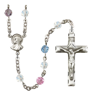 Silver Plated 6mm Austrian Crystal Madonnna Mary Rosary in Multi-Color