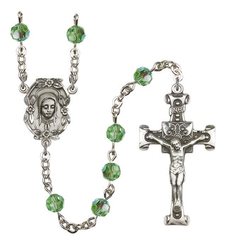 Silver Plated 6mm Austrian Crystal Madonnna Mary Rosary in Peridot
