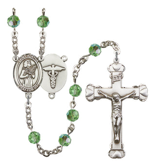 Silver Plated 6mm Austrian Crystal Saint Agatha / Nurse Rosary in Peridot