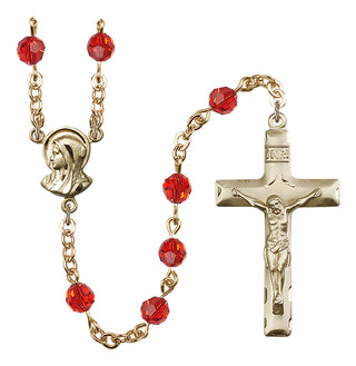 Gold Plated 6mm Austrian Crystal Madonnna Mary Rosary in Ruby