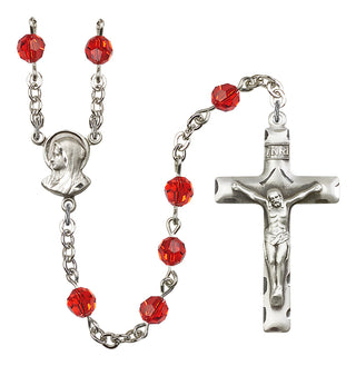 Silver Plated 6mm Austrian Crystal Madonnna Mary Rosary in Ruby