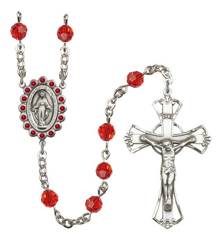 Silver Plated 6mm Austrian Crystal Miraculous Birthstone Rosary in Ruby