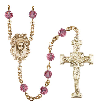 Gold Plated 6mm Austrian Crystal Madonnna Mary Rosary in Rose
