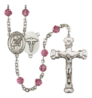 Silver Plated 6mm Austrian Crystal Saint Agatha / Nurse Rosary in Rose
