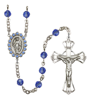 Silver Plated 6mm Austrian Crystal Miraculous Birthstone Rosary in Sapphire