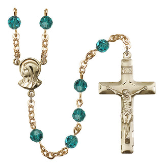 Gold Plated 6mm Austrian Crystal Madonnna Mary Rosary in Zircon