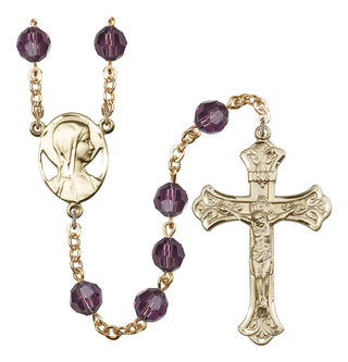 Gold Plated 8mm Austrian Crystal Madonna Mary Rosary in Amethyst