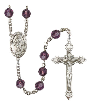 Silver Plated 8mm Austrian Crystal Scapular Rosary in Amethyst