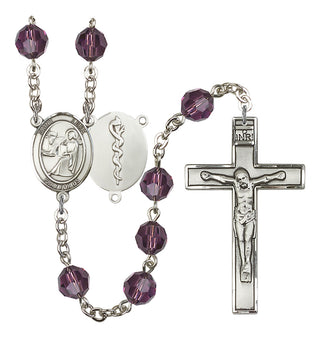 Silver Plated 6mm Austrian Crystal Saint Agatha / Nurse Rosary in Amethyst