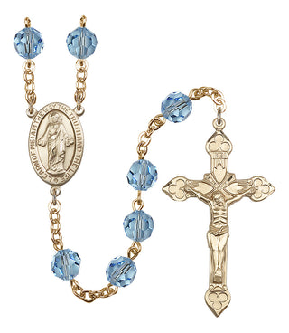 Gold Plated 8mm Austrian Crystal Scapular Rosary in Aqua