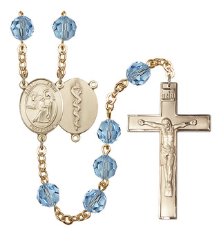 Gold Plated 6mm Austrian Crystal Saint Agatha / Nurse Rosary in Aqua